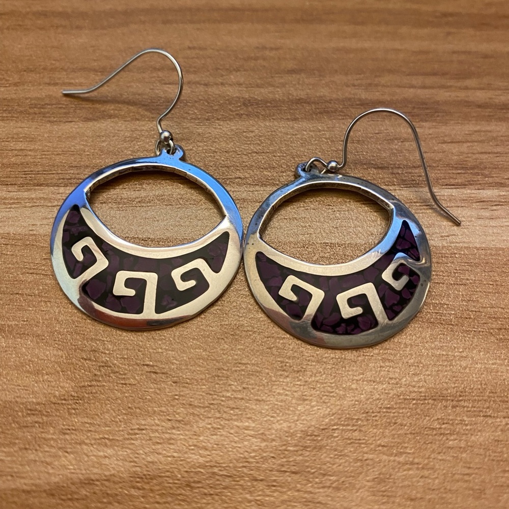 Vintage Mexico purple sterling silver dangle earrings